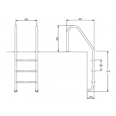 Драбина Flexinox Standard (4 сходинки), для широкого борту AISI-316