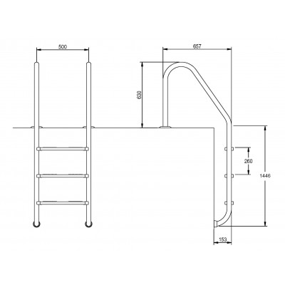 Драбина Flexinox Standard (5 сходинок), для широкого борту AISI-316